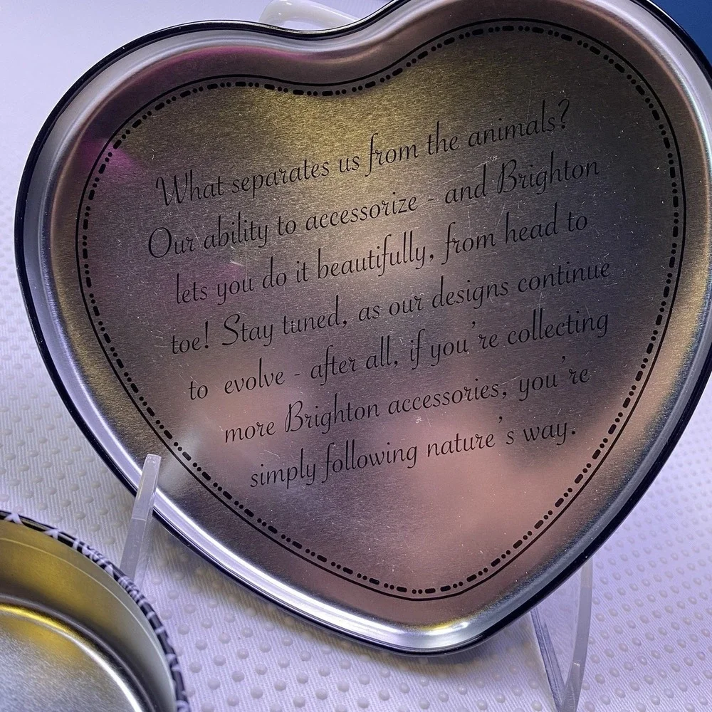 Brighton‎ Heart Shaped Metal Tin Box Black & White Jewelry Trinket Case With Lid